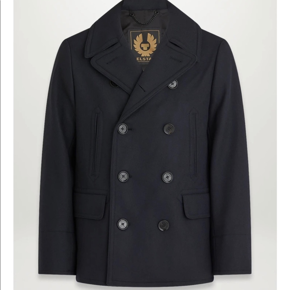 Belfast men’s wool peacoat. Charcoal color. Looks great with a suit or jeans